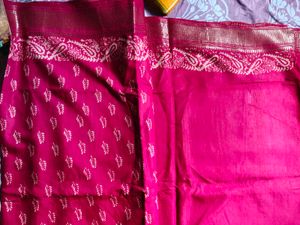 Vibrant Pink Silk Saree with Gold Border