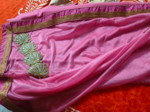 Elegant Pink &amp; Gold Embroidered Saree Blouse Piece