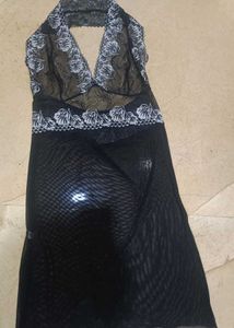 Sheer Black Nightgown with Lace Trim