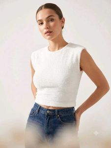 Fluffy White Sleeveless Crop Top