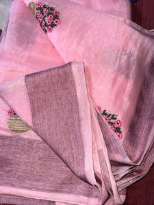 Organza bouquet Pink Embroidered  Saree