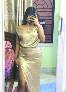 Elegant Gold One-Shoulder bodycon Dress