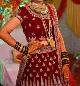 Bridal velvet Lehanga Choli with Diamond work