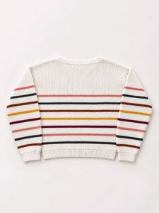 IVORY MULTI-STRIPE V-NECK KNIT SWEATER