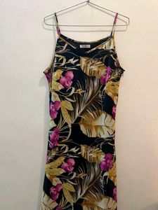 Tropical Print Midi Dress with Lining