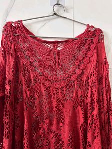 Red Crochet Knit Top