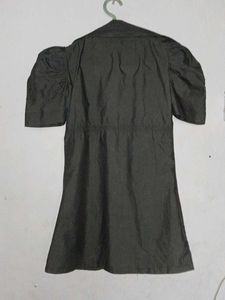 Gray Mini Dress with Puff Sleeves