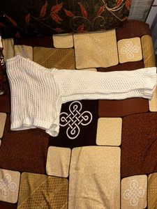 Cream Cropped Mesh Knit Sweater
