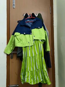 Green Striped Dress with Denim Jacket