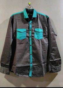 Men's Stylish Grey &amp; Teal Button-Down Shirt