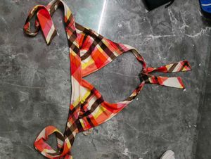 Colorful Plaid Halter Bikini Top