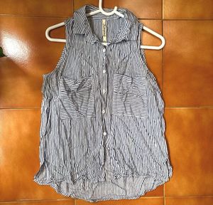 Striped Sleeveless Button-Up Shirt