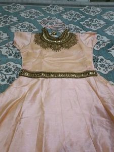 Peach Anarkali Suit with Embellished Neckline