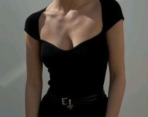 Sweetheart Neck Short Sleeve Ribbed Top For Women