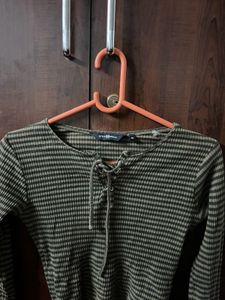 Ribbed Brown Long-Sleeve Top