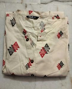 Cream Kurta with Red &amp; Grey Print