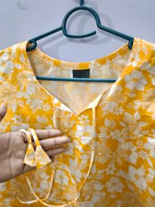 Vibrant Yellow Floral Print Kurti