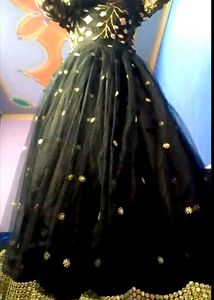 Elegant Black &amp; Gold Embellished Gown