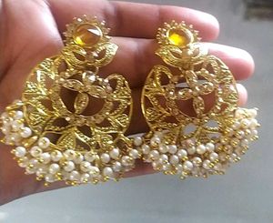 Golden Pearl Earring Tika Set