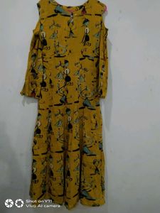 Unique Yellow Print Cold Shoulder Dress