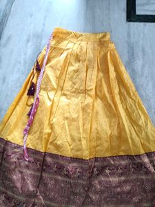 Vibrant Yellow Ethnic Skirt with Brocade Border