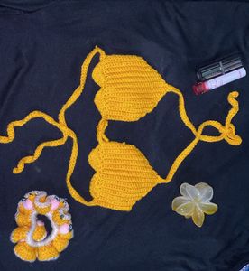 Handmade Crochet Yellow Bikini Top . u can customi