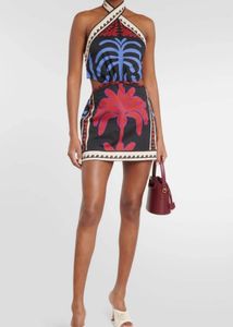 Vibrant Tropical Print Halter Dress