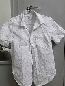 Boys White Printed Short Sleeve Shirt