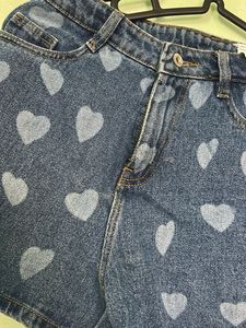 Cute Heart Print Denim Shorts
