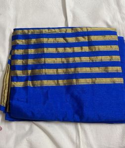 Royal Blue Saree with Gold Stripes