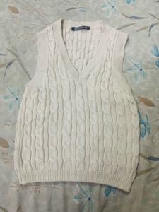 Cream Cable Knit Sleeveless V-Neck Sweater Vest