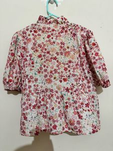 Floral Print V-Neck Puff Sleeve Top
