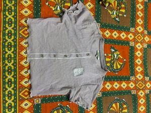 Cute Grey Ruffle Trim Top
