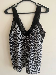 Leopard Print Lace Trim Cami Top