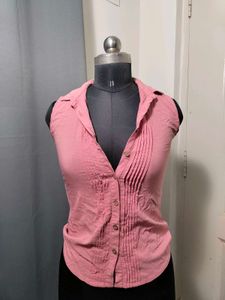Sleeveless Pink Button-Up shirt