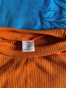 Orange Ribbed Long Sleeve Top