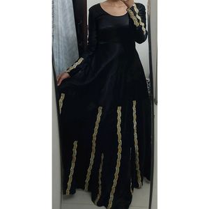 Long Black Gown With Stitched Cancan