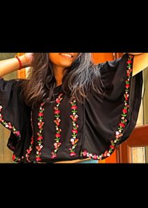 Embroidered Black Kaftan Top