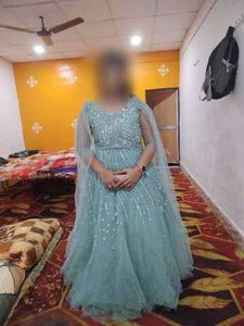Elegant Embroidered Aqua Blue Gown