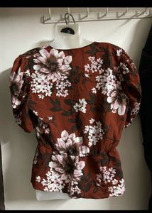 Floral Print V-Neck Wrap Top