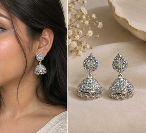 Exquisite Pearl &amp; Stone Jhumka Earrings