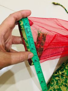 stich Green &amp; Gold Pattern Kurta with Red  Sleeve