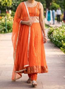 Elegant Orange Anarkali Suit Set