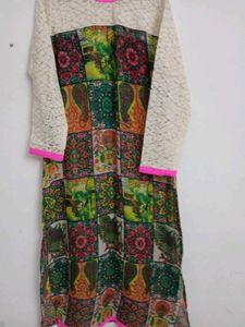 Boho Print Lace Sleeve Kurtas