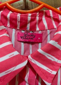 Pink White Striped Button-Up Crop Top