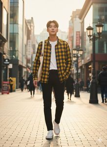 Men's H&M Yellow Plaid Flannel Shirt