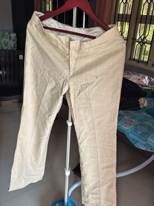 Men's Beige Linen Blend Trousers