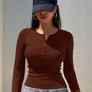Ribbed Long Sleeve Henley Top
