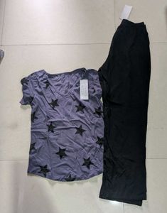 Grey Star Print V-Neck T-Shirt