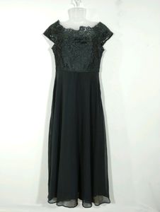Elegant Black Lace Top Maxi Dress